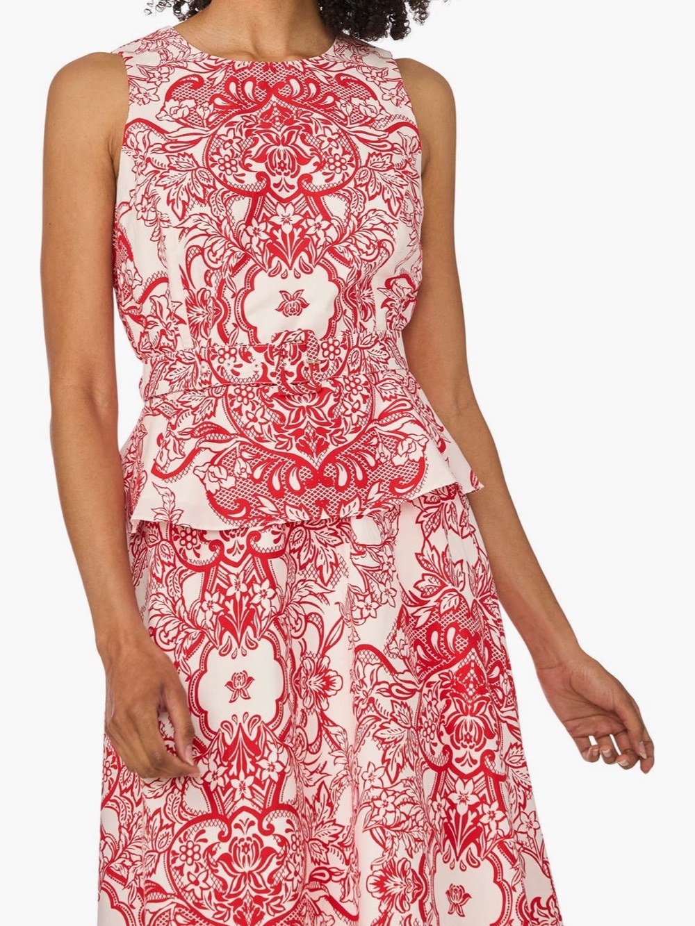 NWT Ted Baker Cream Tank belted peplum with Red Ornamental Print holiday